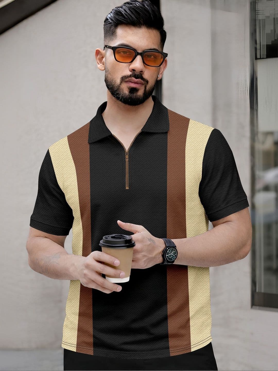 KAJARU Men Colourblocked Polo Collar T-shirt - view 1
