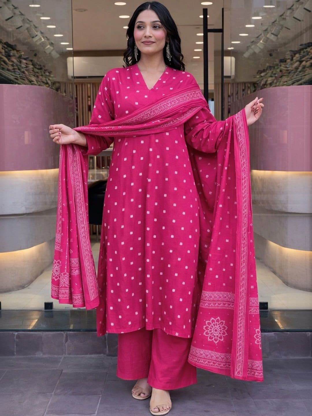 SANTOPERA DESIGNER Women Printed Kurta with Palazzos & With Dupatta - view 1