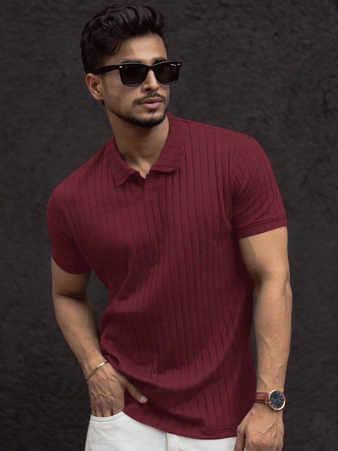 HAPPY KHAJANA Men Striped V-Neck T-shirt - view 1