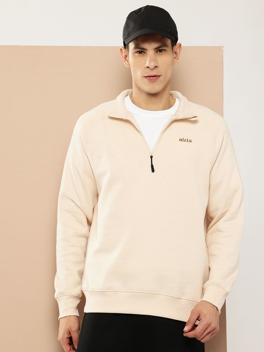 Alcis Brand Logo Self Design Mock Collar Fleece Pullover - view 1