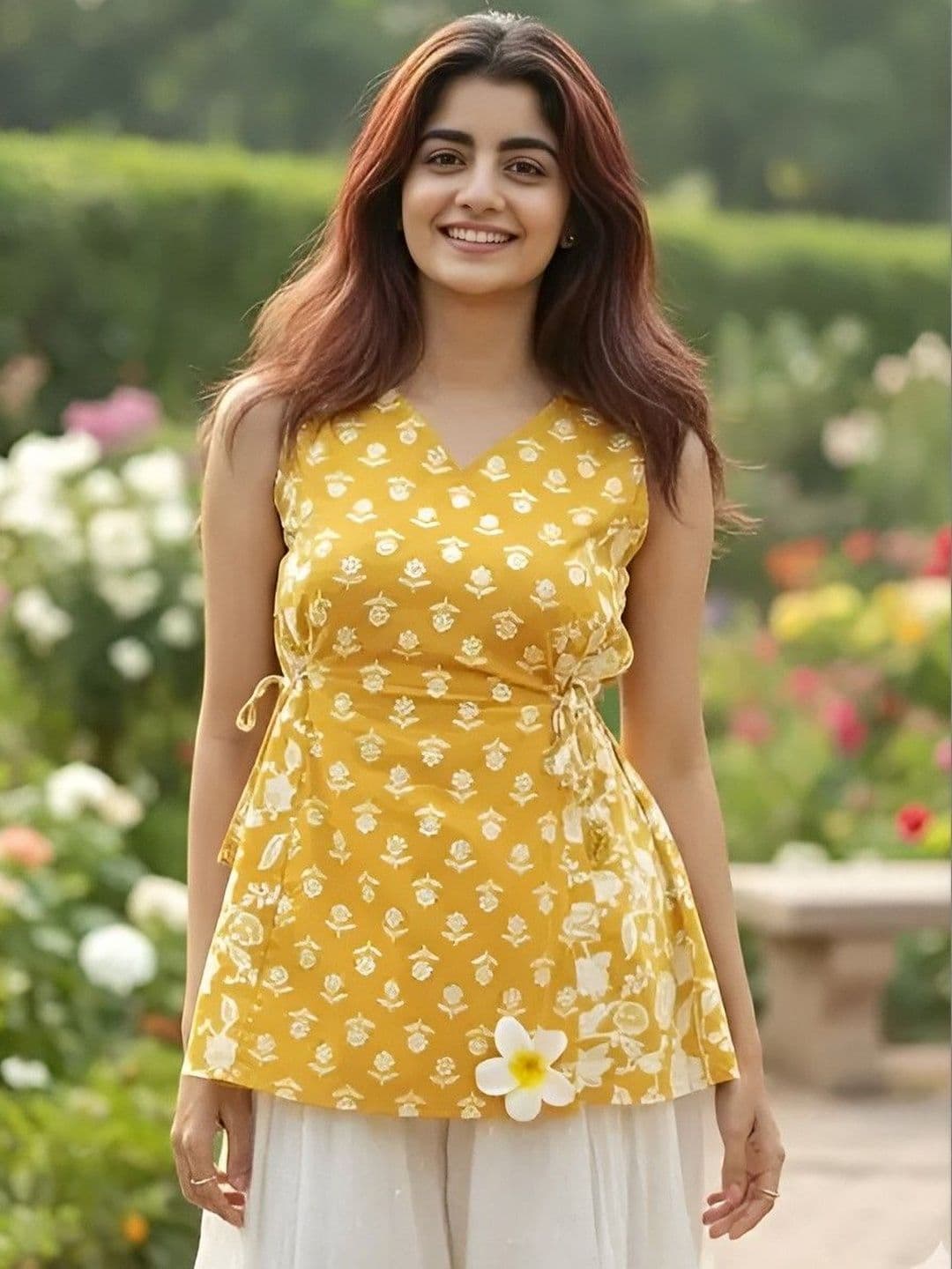 SAICHA Botanical Printed V-Neck Pure Cotton Angrakha Kurti - view 1