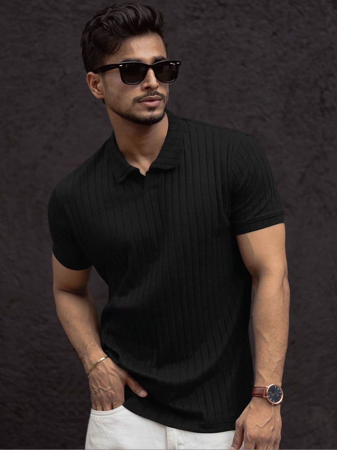 HAPPY KHAJANA Men Striped V-Neck T-shirt - view 1