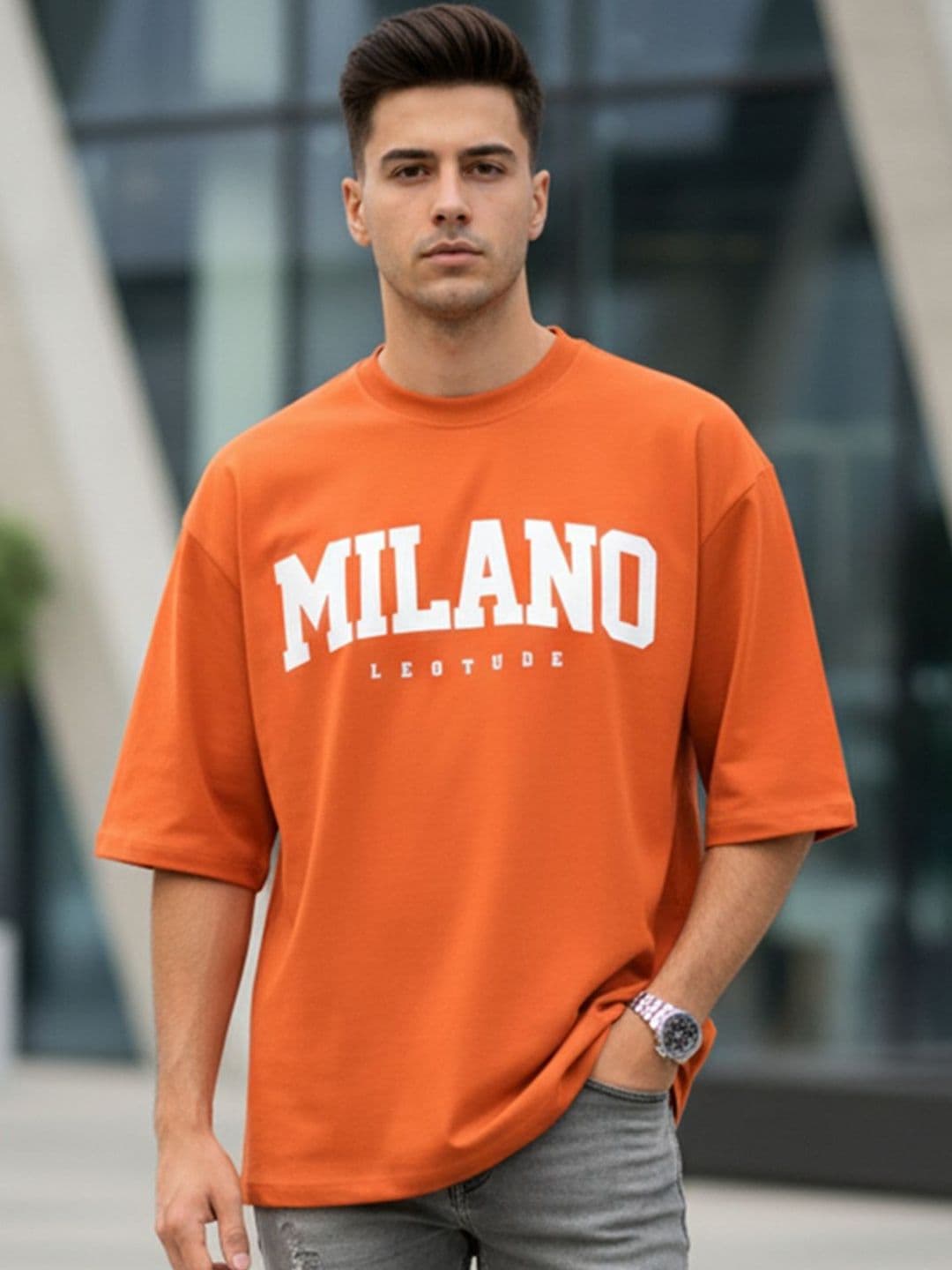 Leotude Men Typography Printed Drop-Shoulder Sleeves T-shirt - view 1