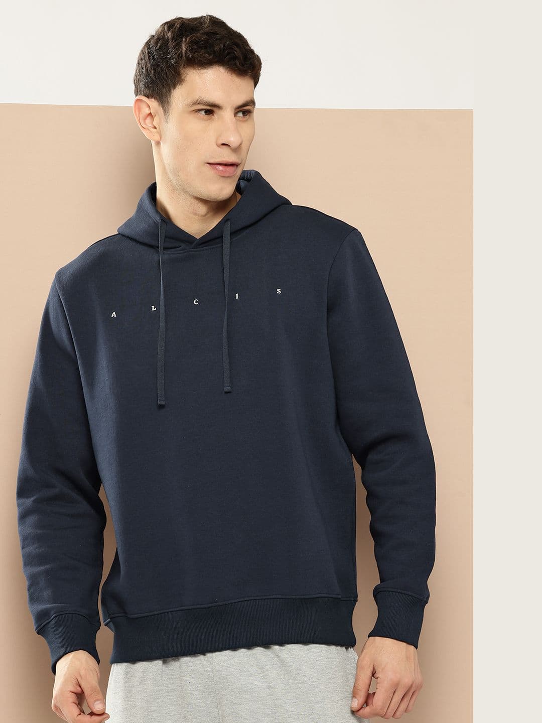 Alcis Brand Logo Self Design Hooded Fleece Pullover - view 1