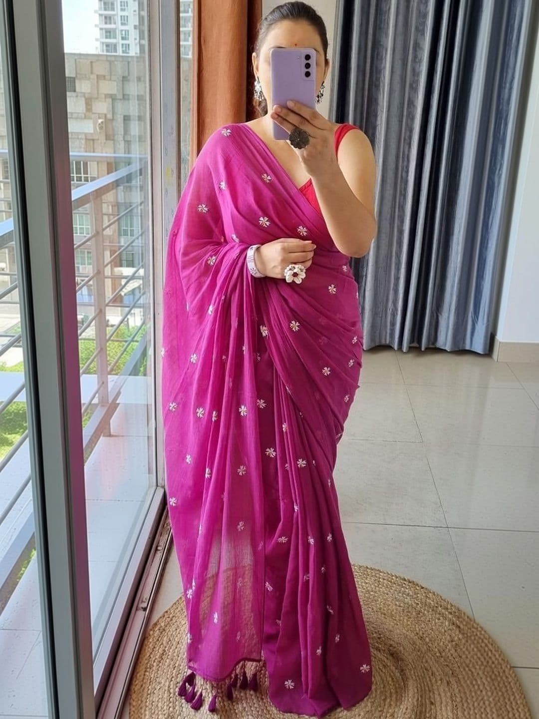 ACHOL Embellished Embroidered Pure Cotton Saree - view 1