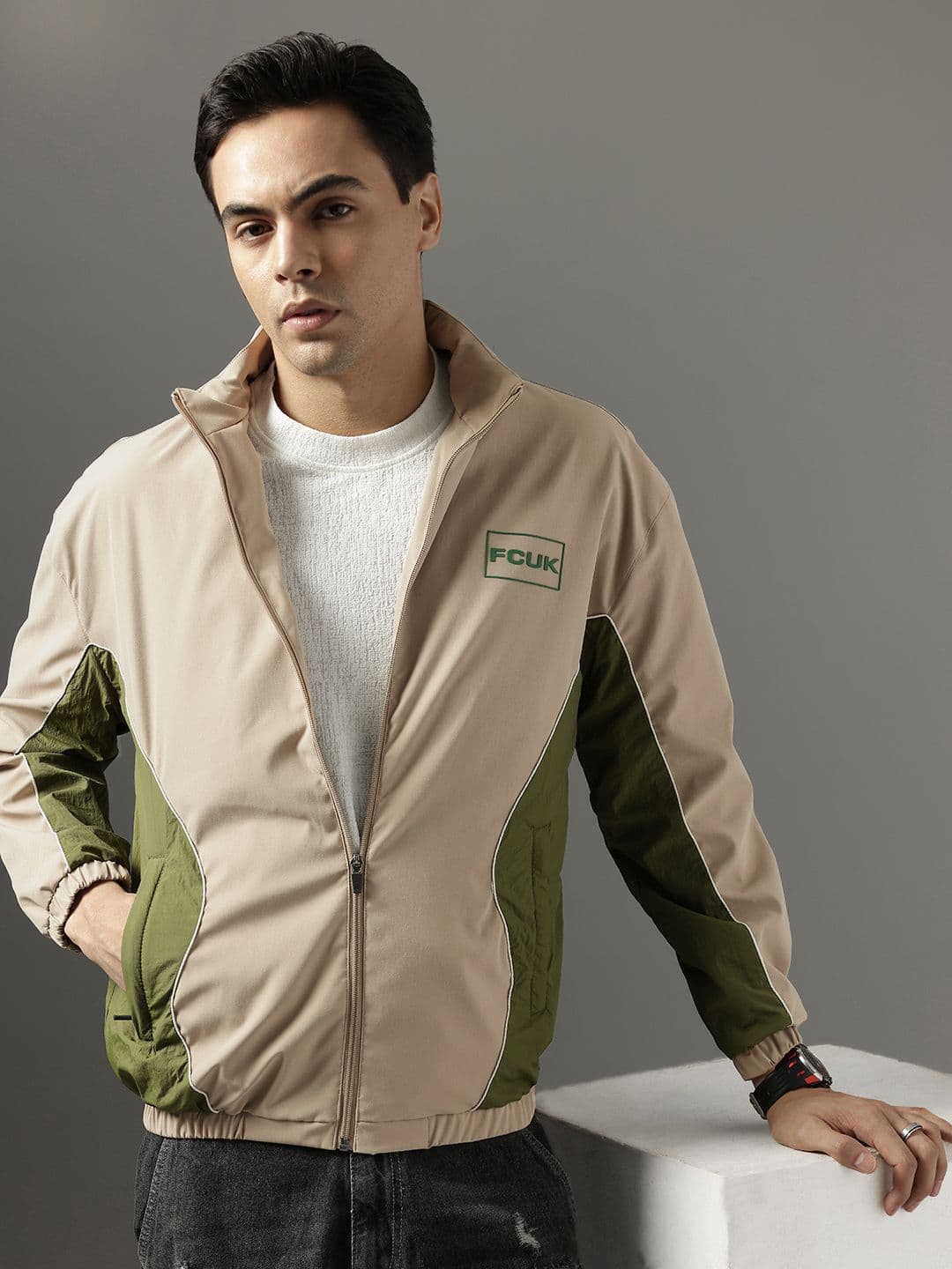 FCUK Mock Collar Colourblocked Jacket - view 1
