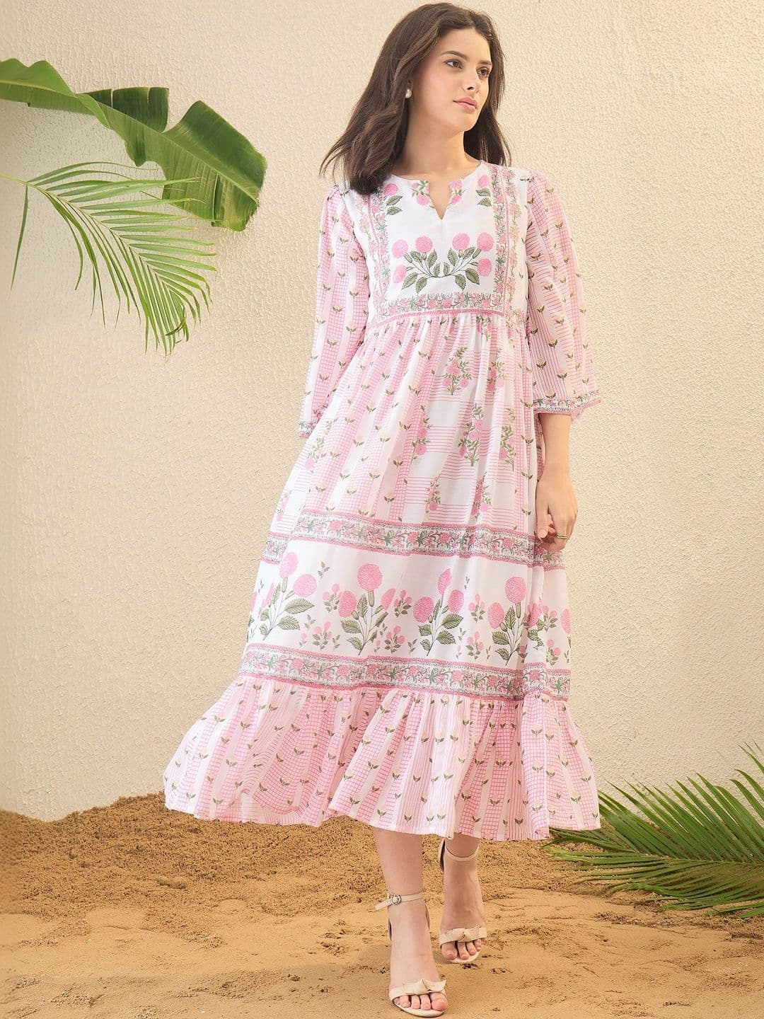 OCTICS Floral Print A-Line Midi Dress - view 1