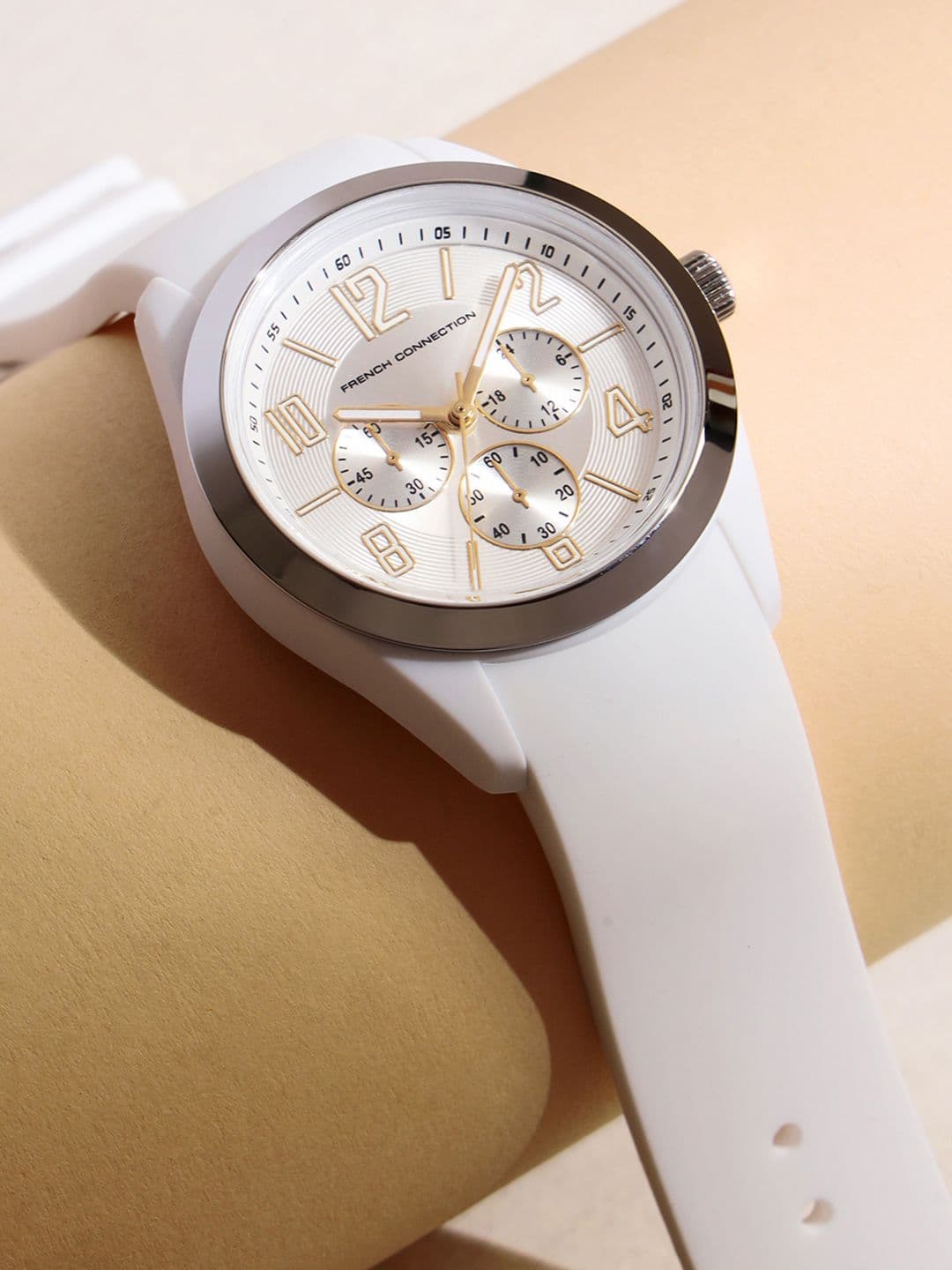French Connection Unisex Silver Sunray Round Dial Analogue Watch FC04SW - view 1