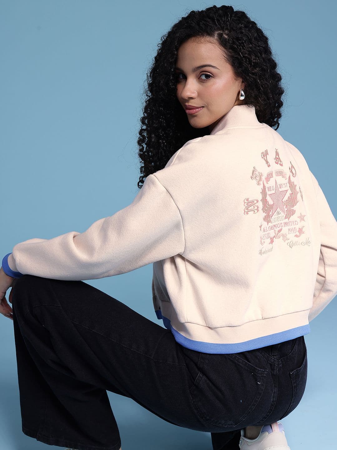HERE&NOW Graphic Embroidered Crop Tailored Jacket - view 1