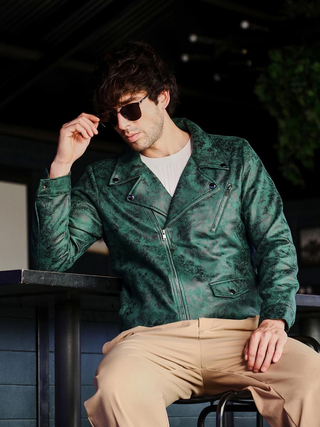 CAHOOT Men Lapel Collar Self Design Biker Jacket - view 1