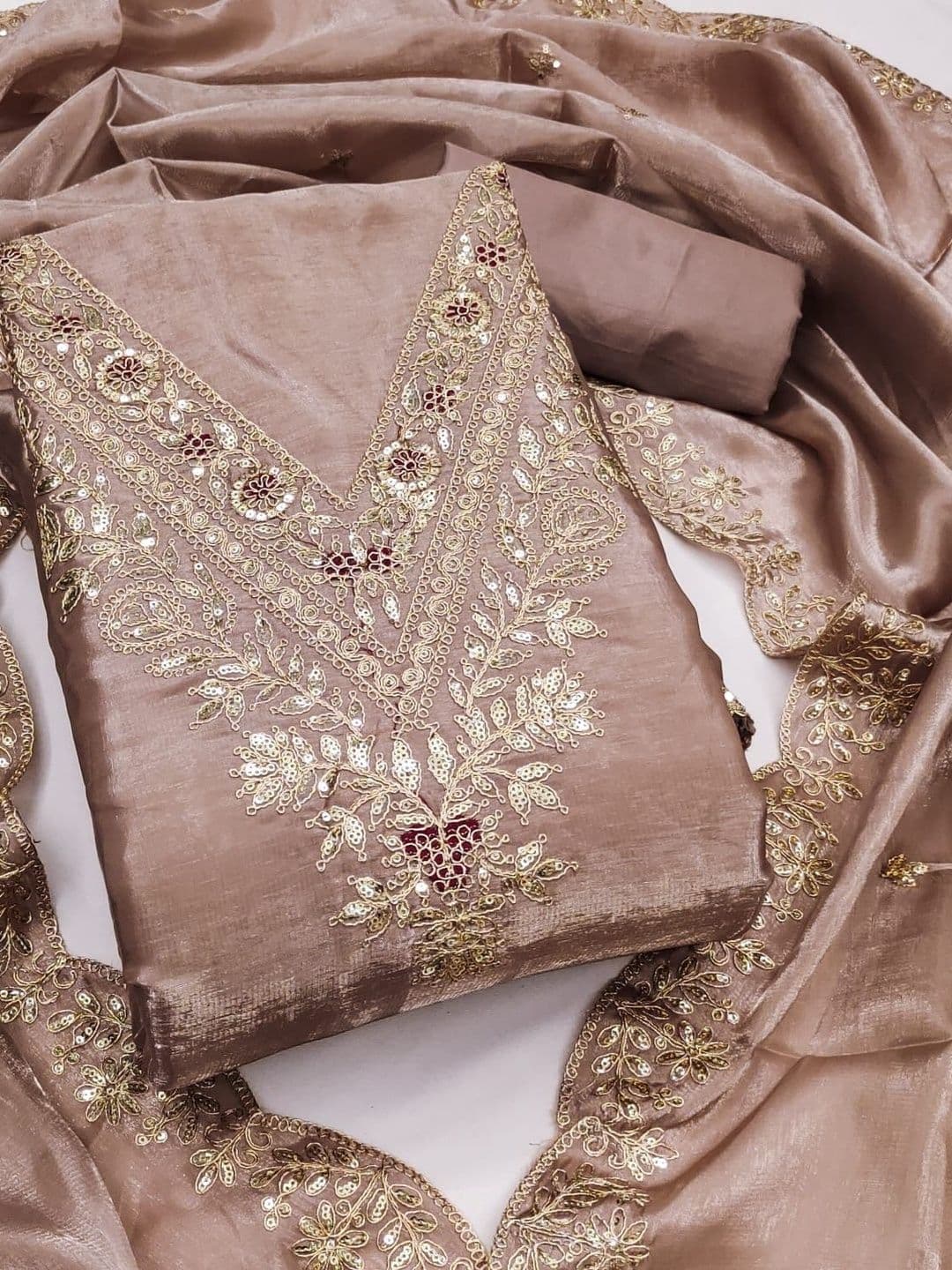KALINI Embroidered Organza Unstitched Dress Material - view 1
