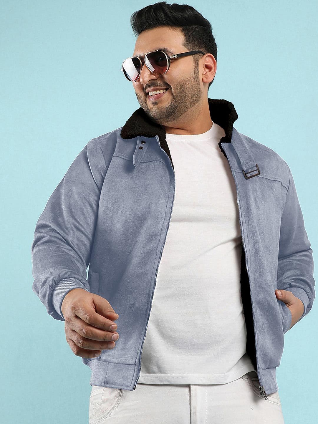 Instafab Plus Men Suede Windcheater Bomber Jacket - view 1