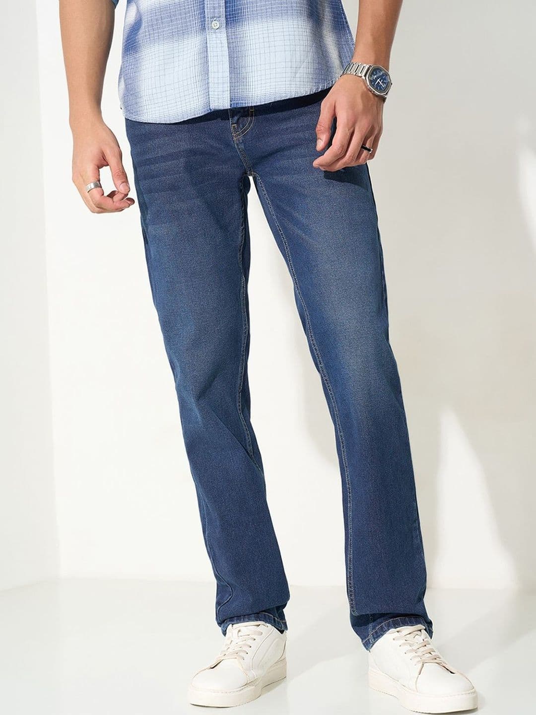 SF JEANS by Pantaloons Men Straight Fit Mid-Rise Light Fade Jeans - view 1