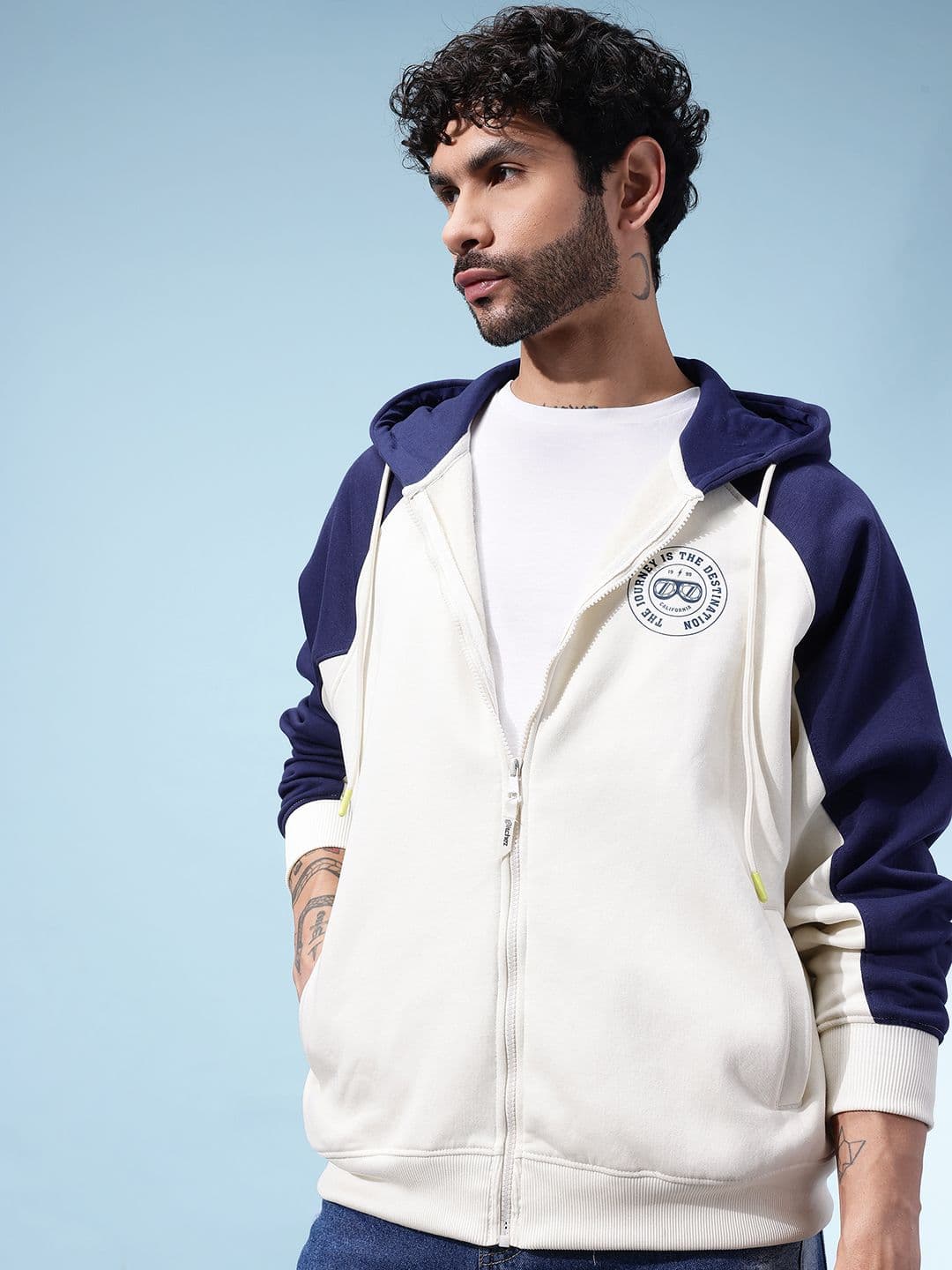 glitchez Typography Printed Hooded Front-Open Oversized Sweatshirt - view 1