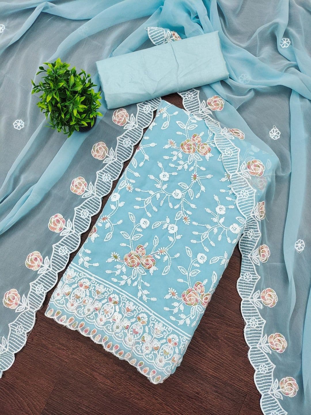 KALINI Embroidered Unstitched Dress Material - view 1