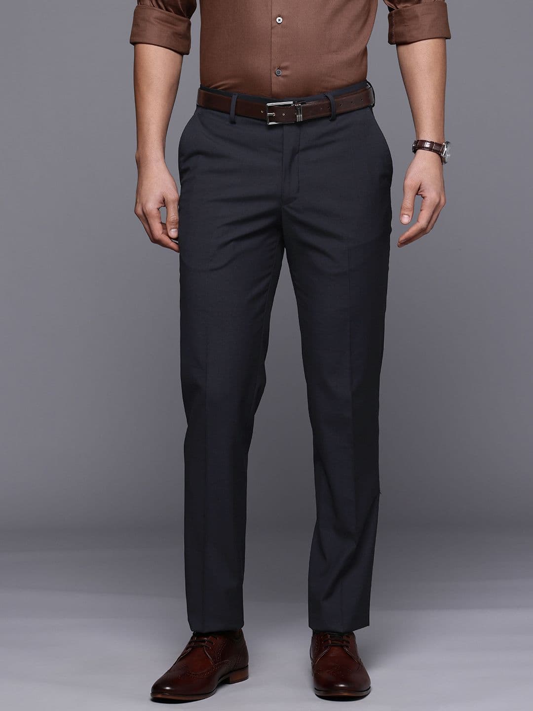 Louis Philippe Men Checked Slim Fit Formal Trousers - view 1