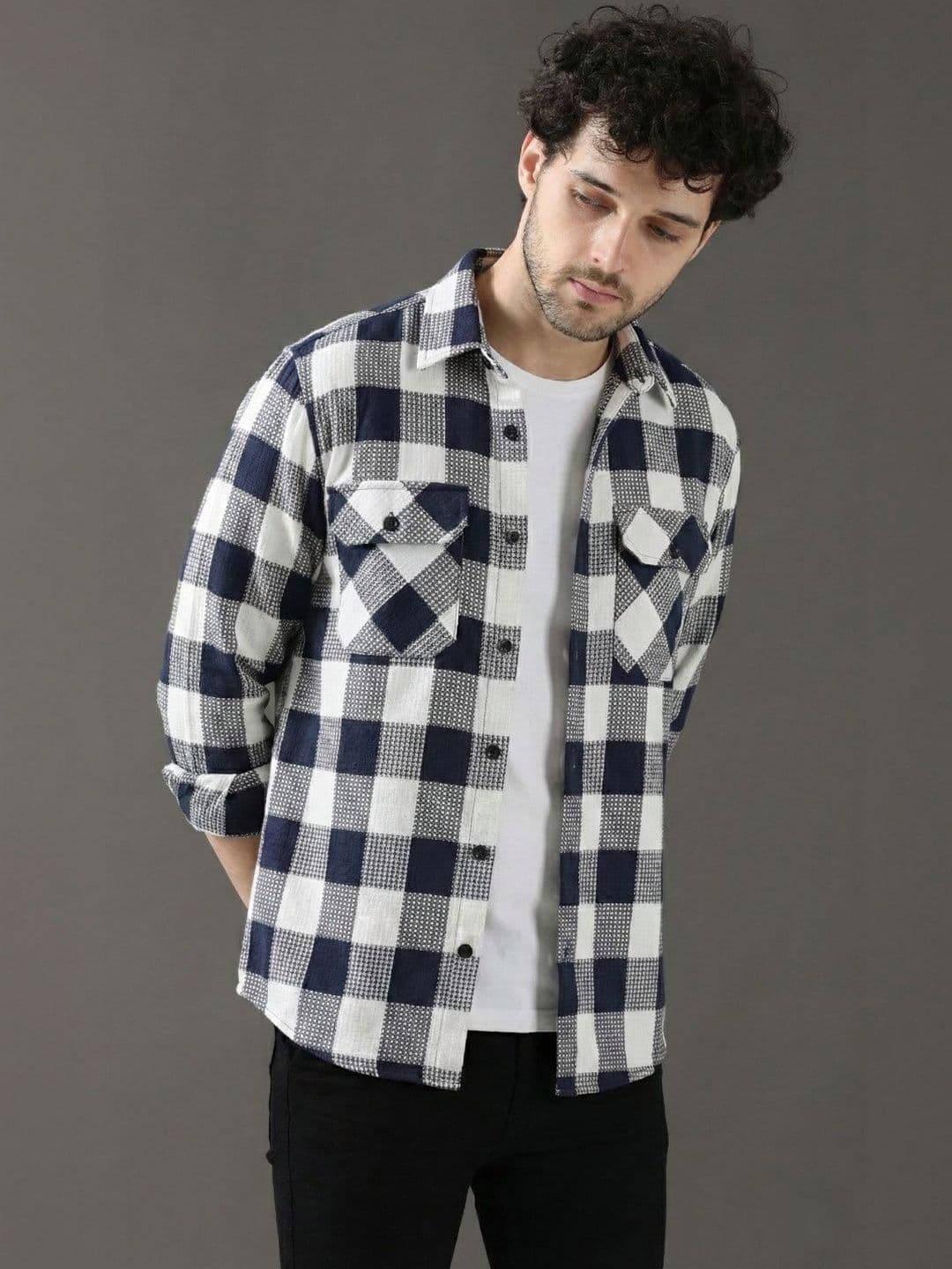 COMBRAIDED Men Checked Lightweight Woven Jacket - view 1