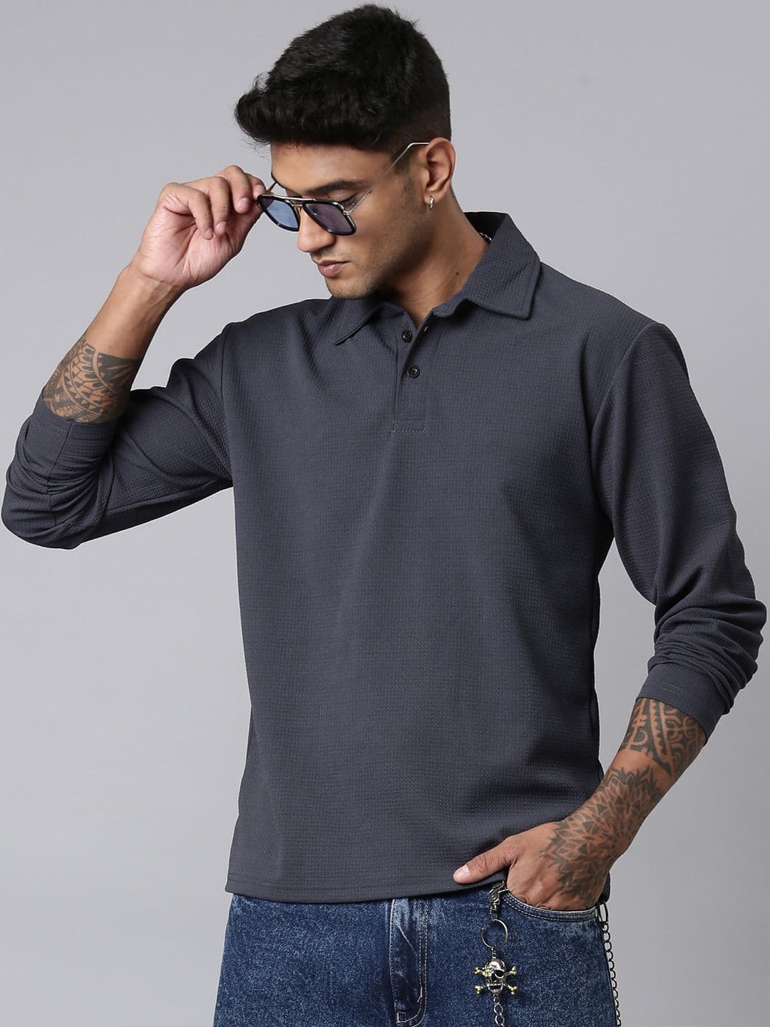 LEWEL Men Textured Polo Collar T-shirt - view 1