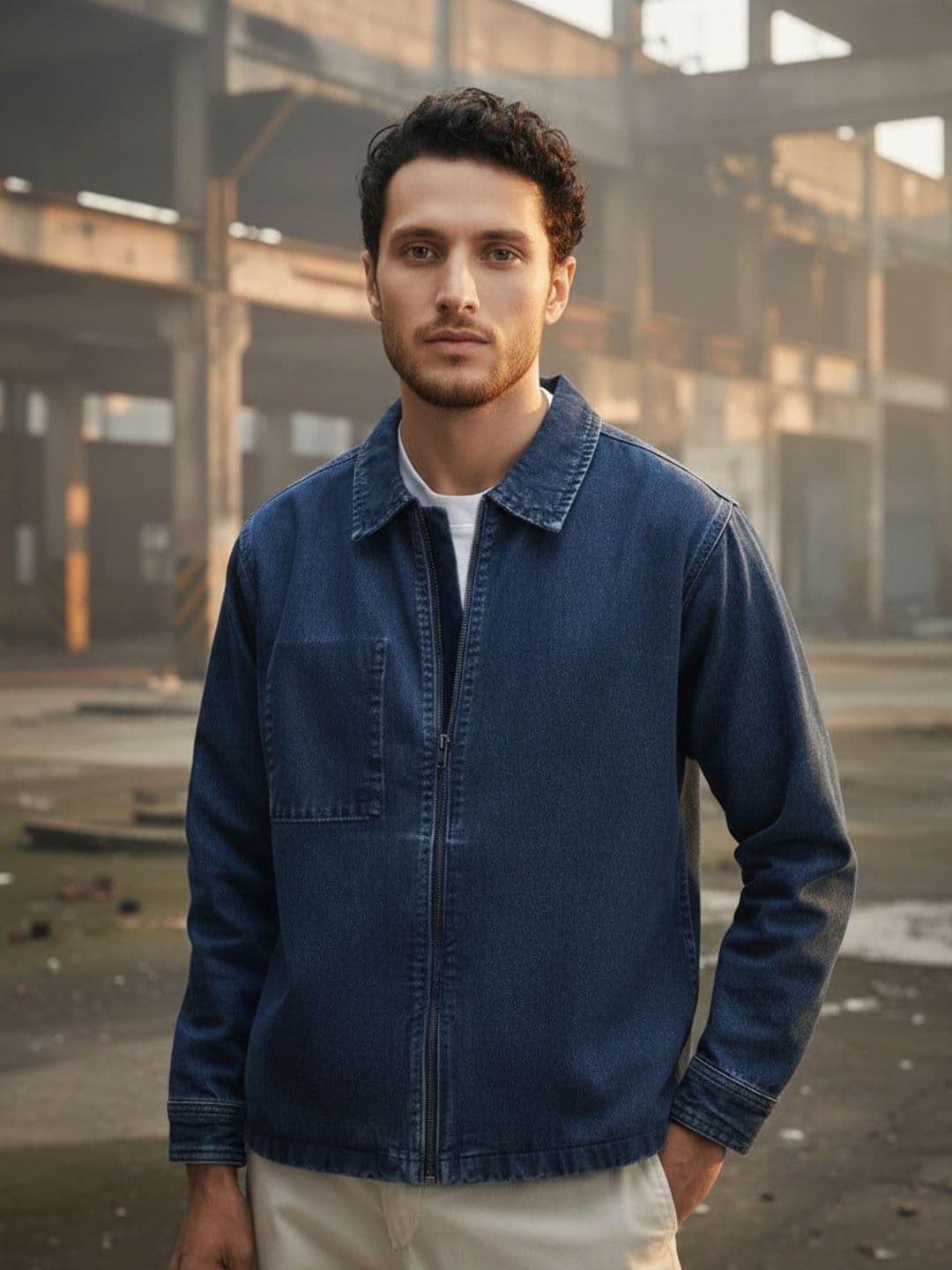 XYXX Men Solid Cotton Denim Zipper jacket - view 1