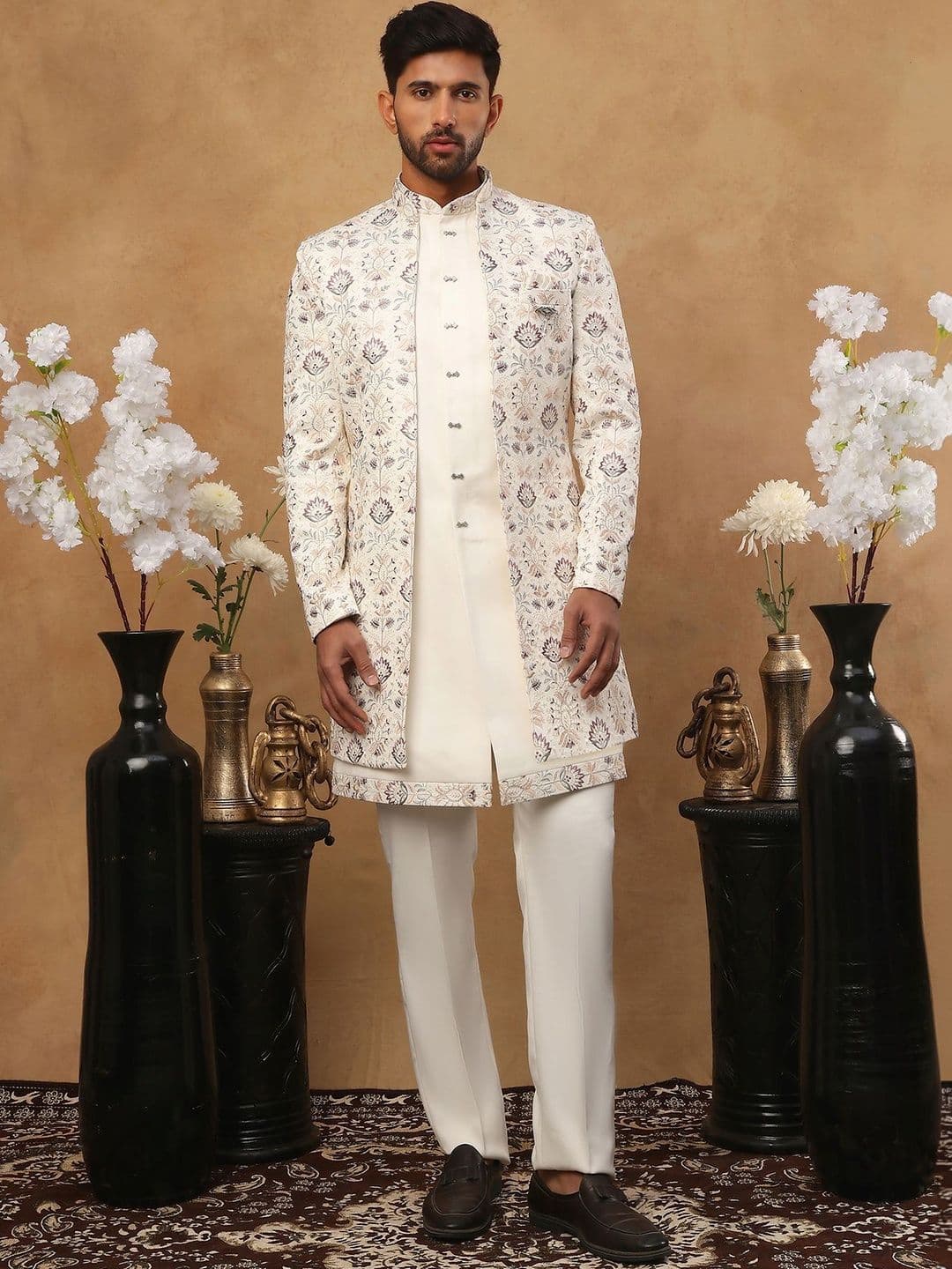 Jompers Embroidered Mandarin Collared Sherwani Set - view 1
