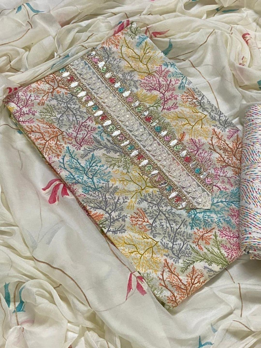 EJS Printed Pure Cotton Unstitched Dress Material - view 1