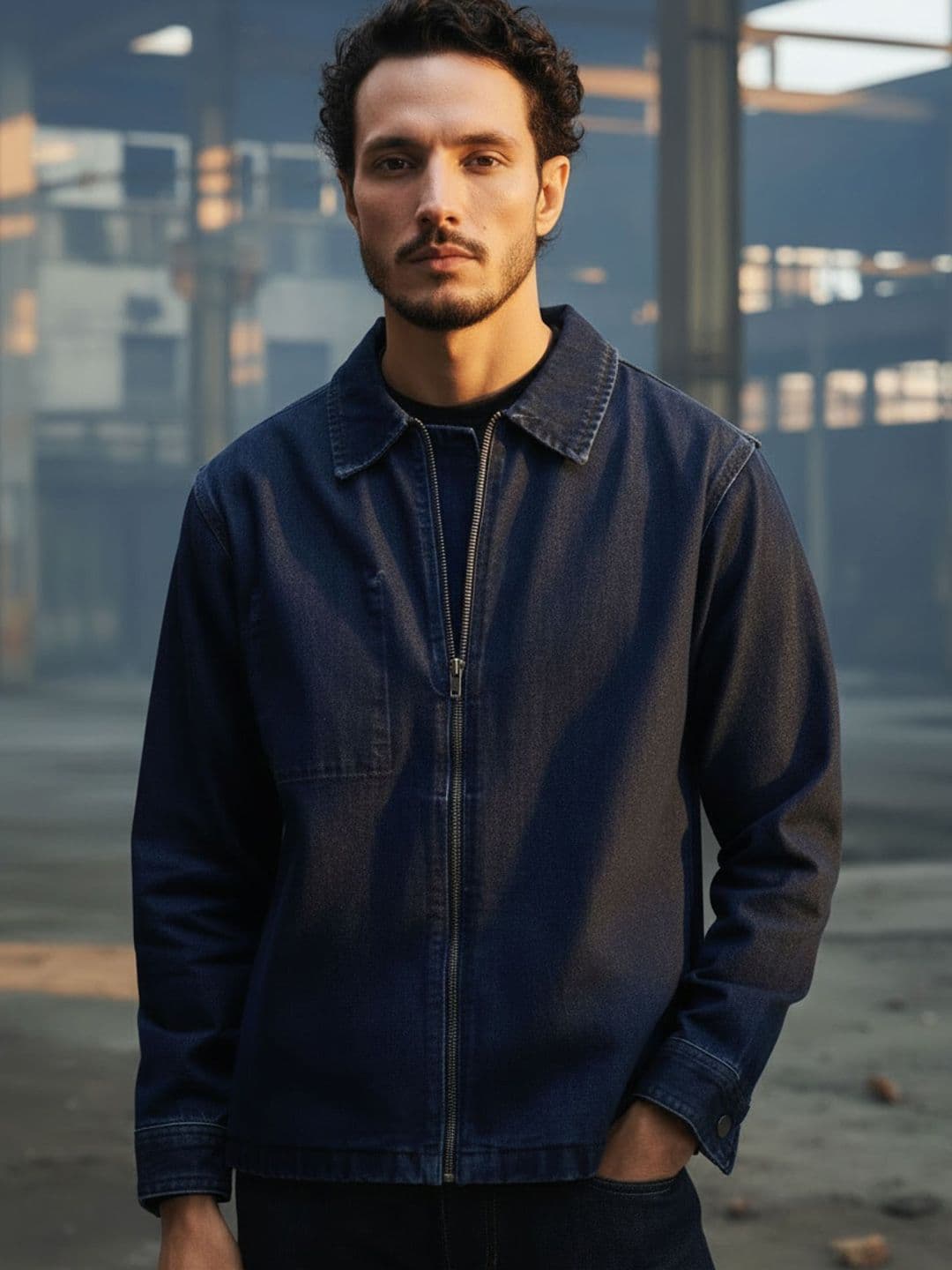 XYXX Men Solid Cotton Denim Zipper jacket - view 1
