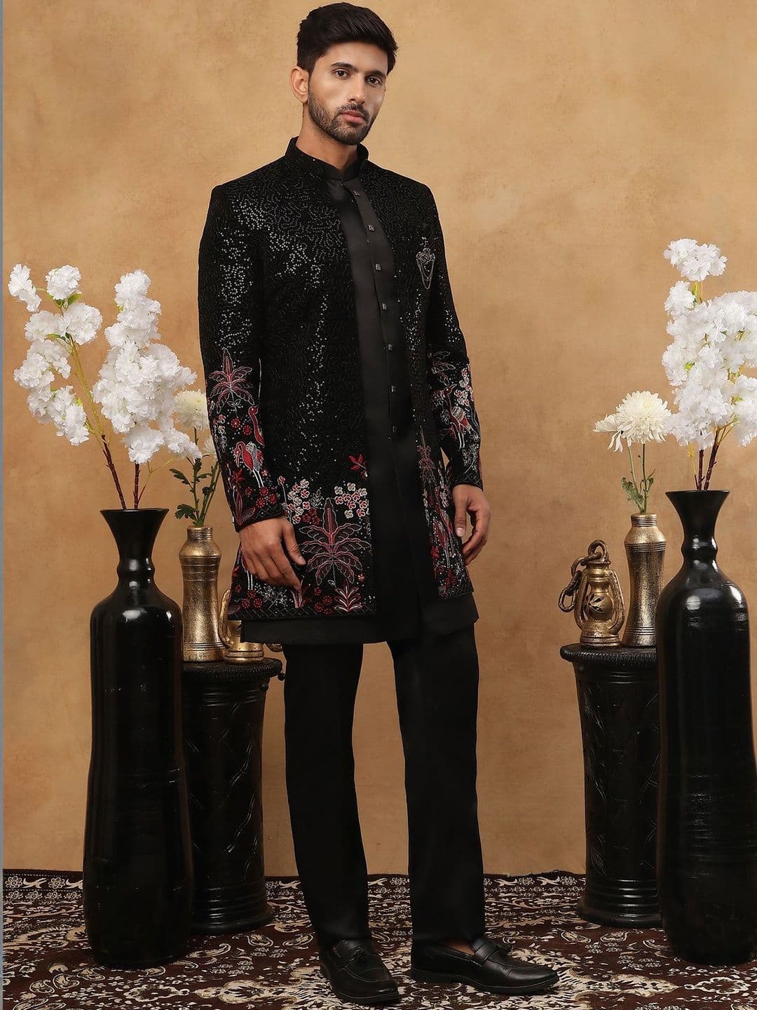 Jompers Embroidered Mandarin Collared Sherwani Set - view 1