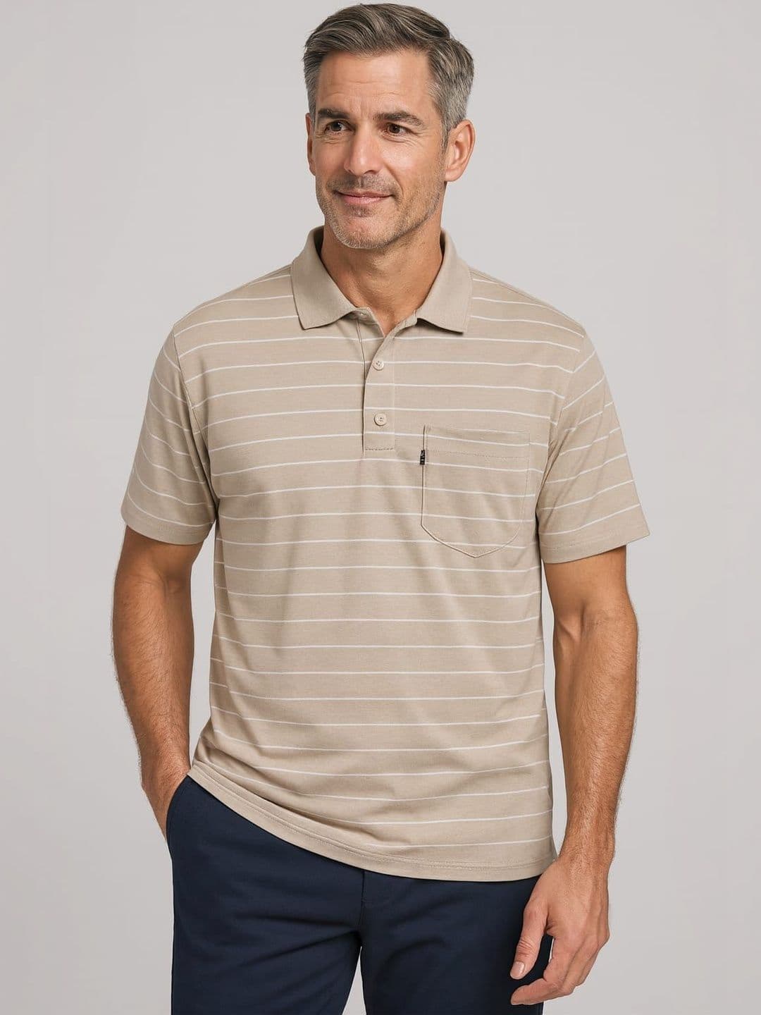 WILD ELEPHANT Men Striped Polo Collar Pockets T-shirt - view 1