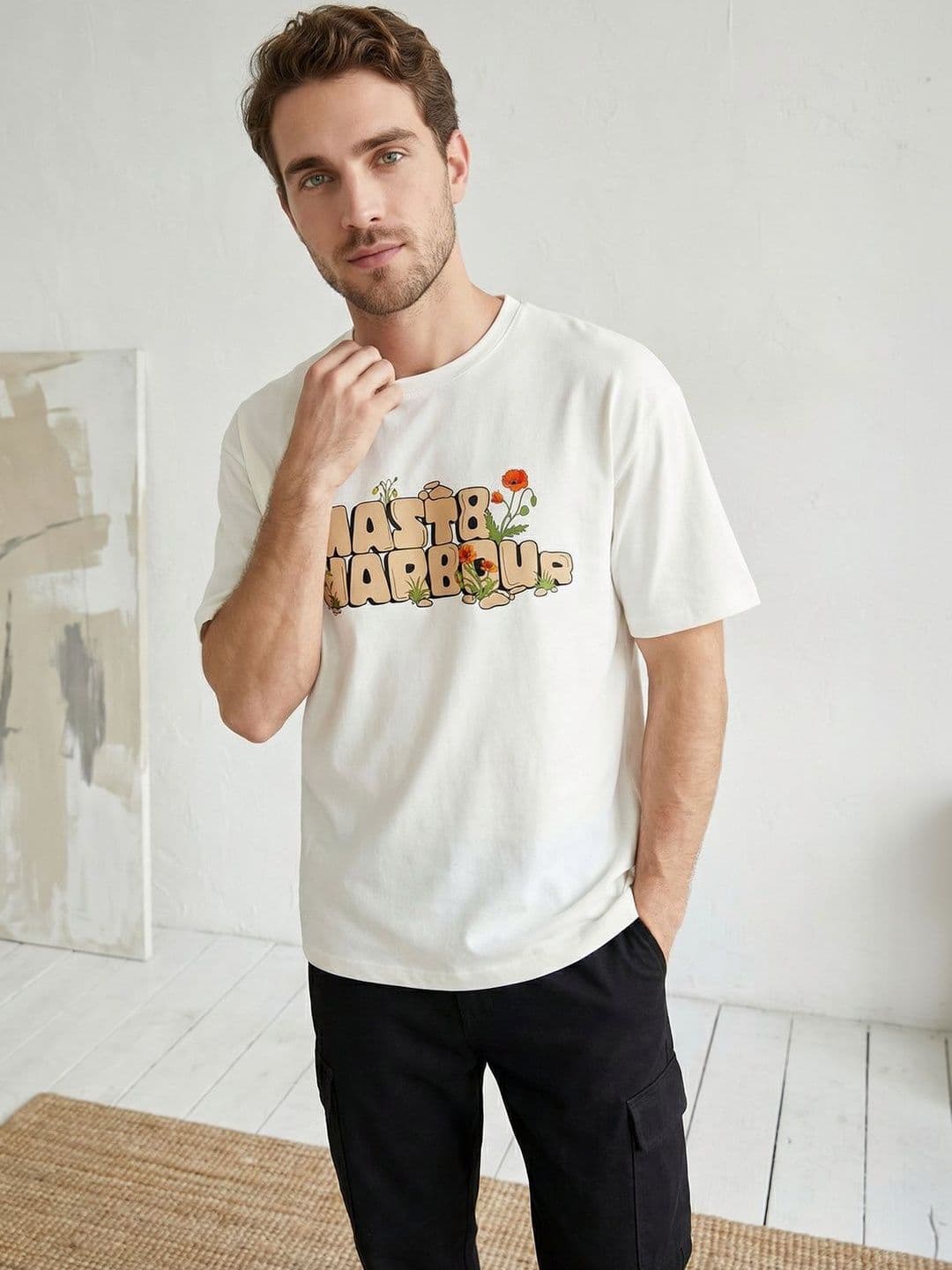 Mast & Harbour Men Typography Printed Pure Cotton T-shirt - view 1