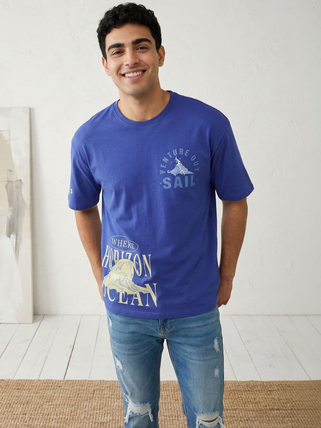 Mast & Harbour Men Printed Pure Cotton T-shirt - view 1