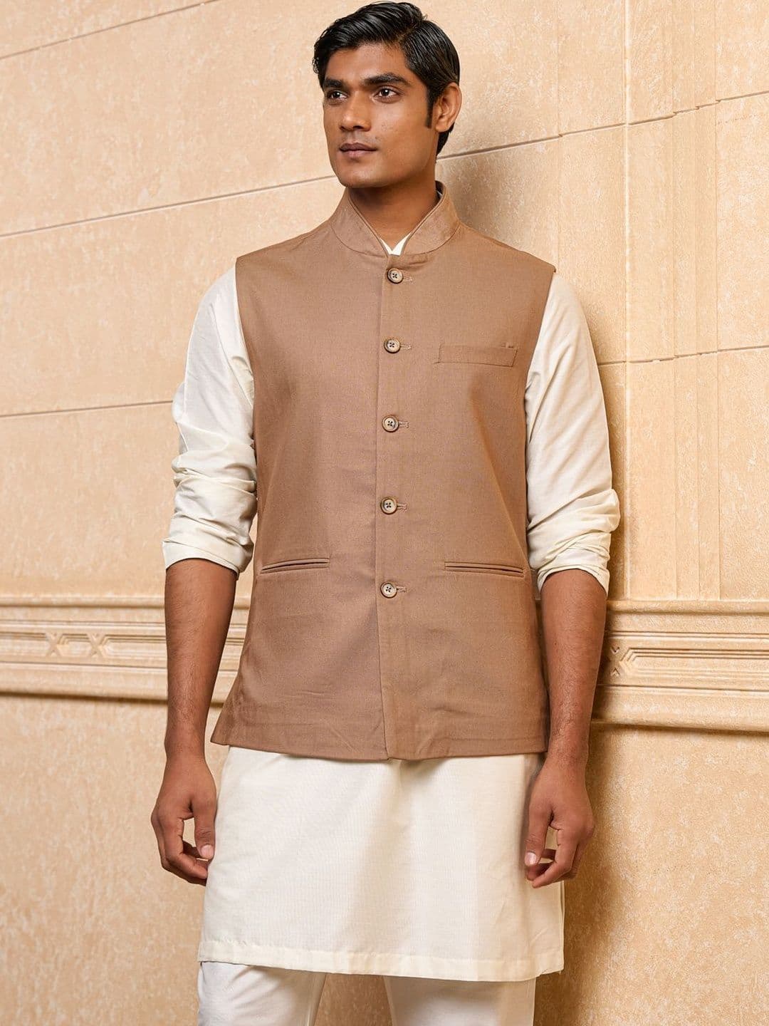 Tasva Printed Woven Mandarin Collar Nehru Jacket - view 1