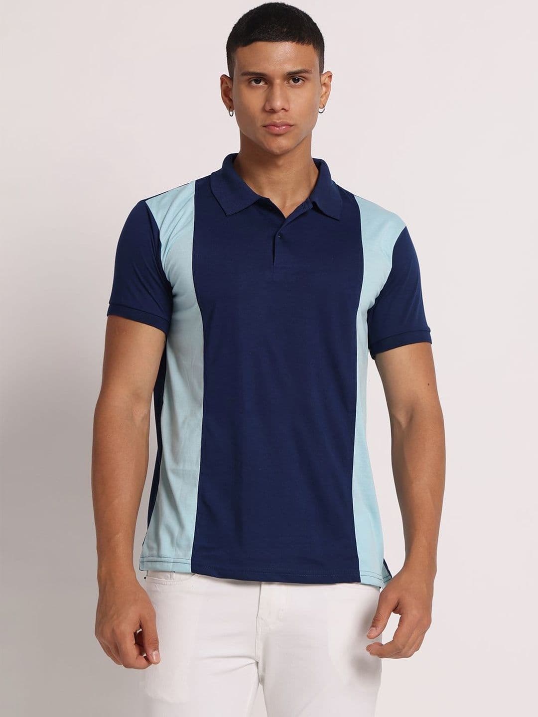 9LKHA Men Colourblocked Polo Collar T-shirt - view 1