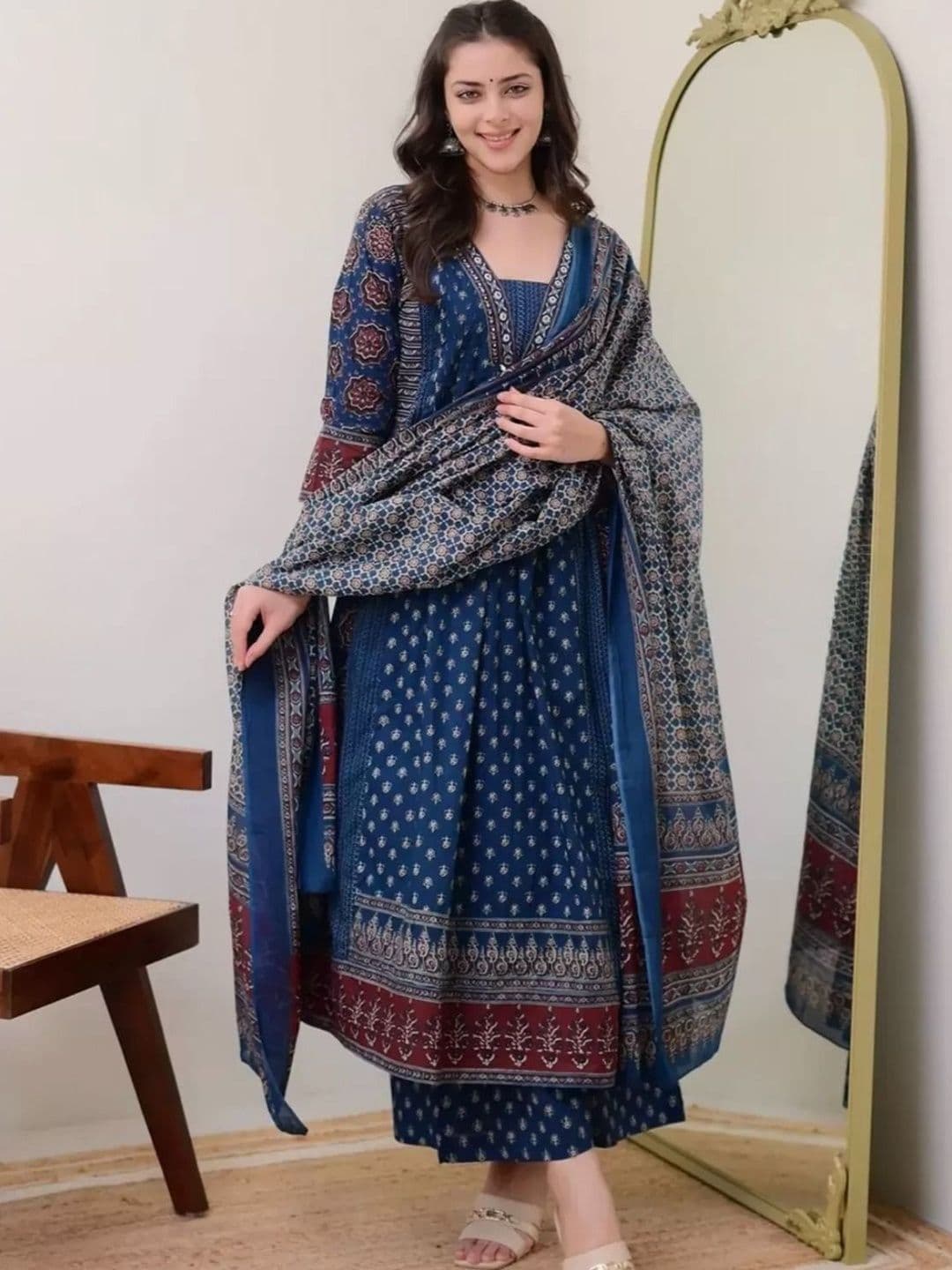 PinkLabel Women Ethnic Motifs Printed Panelled Kurta with Palazzos & With Dupatta - view 1