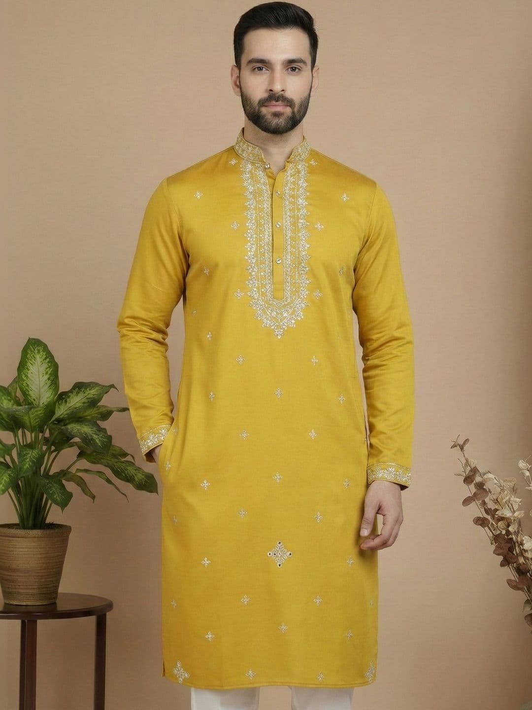 Jompers Men Geometric Embroidered Chikankari Kurta - view 1