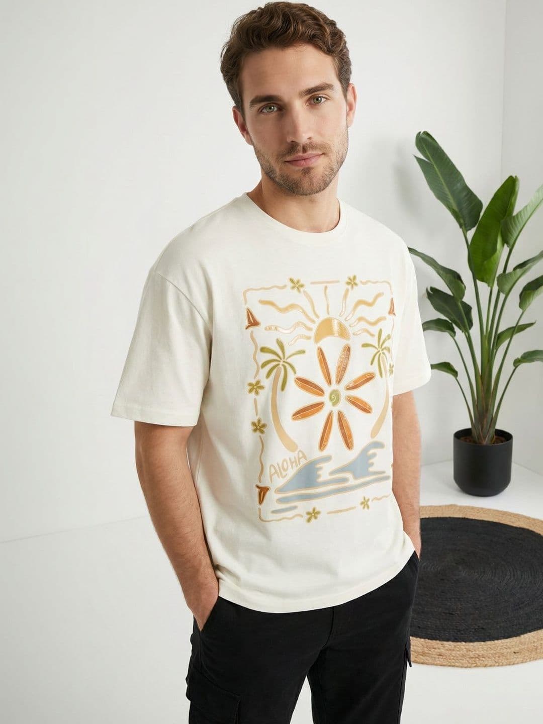 Mast & Harbour Men Printed Tropical Pure Cotton T-shirt - view 1