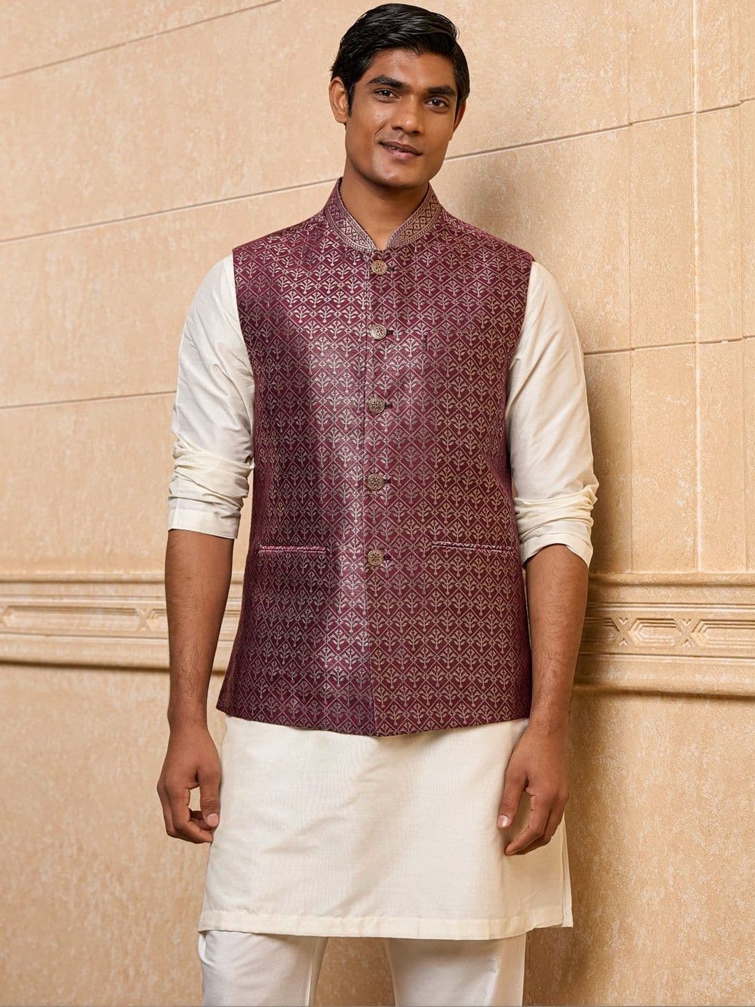 Tasva Printed Woven Mandarin Collar Nehru Jacket - view 1