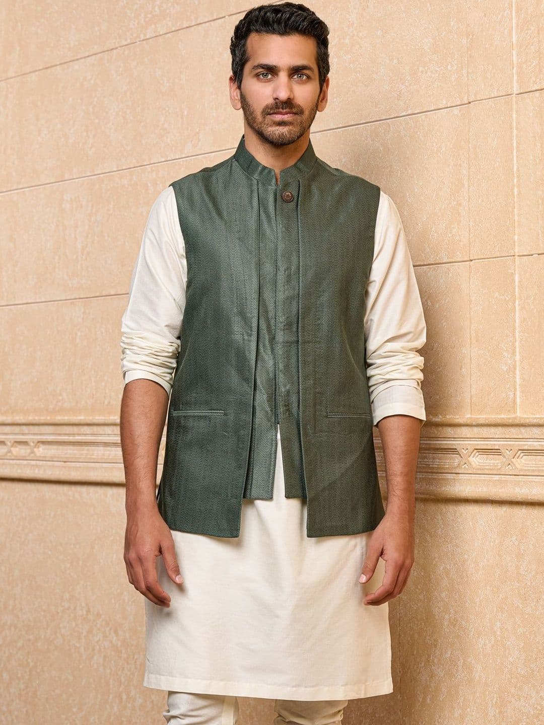 Tasva Printed Woven Mandarin Collar Nehru Jacket - view 1