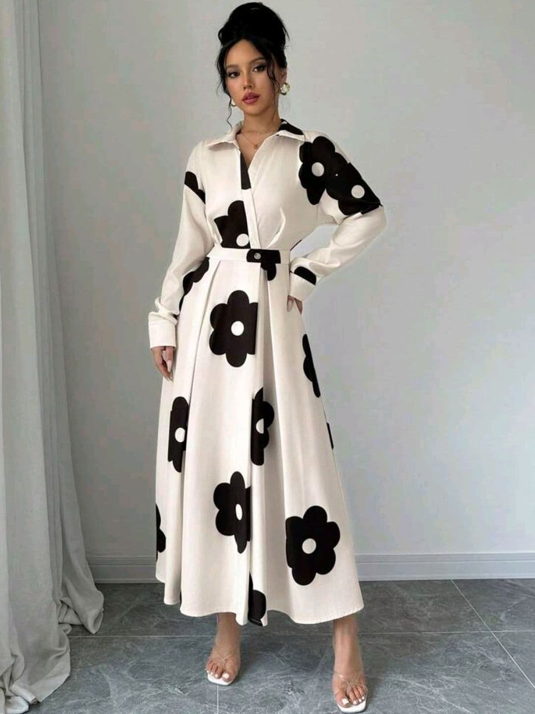 KI STUDIO Floral Print Shirt Midi Dress - view 1
