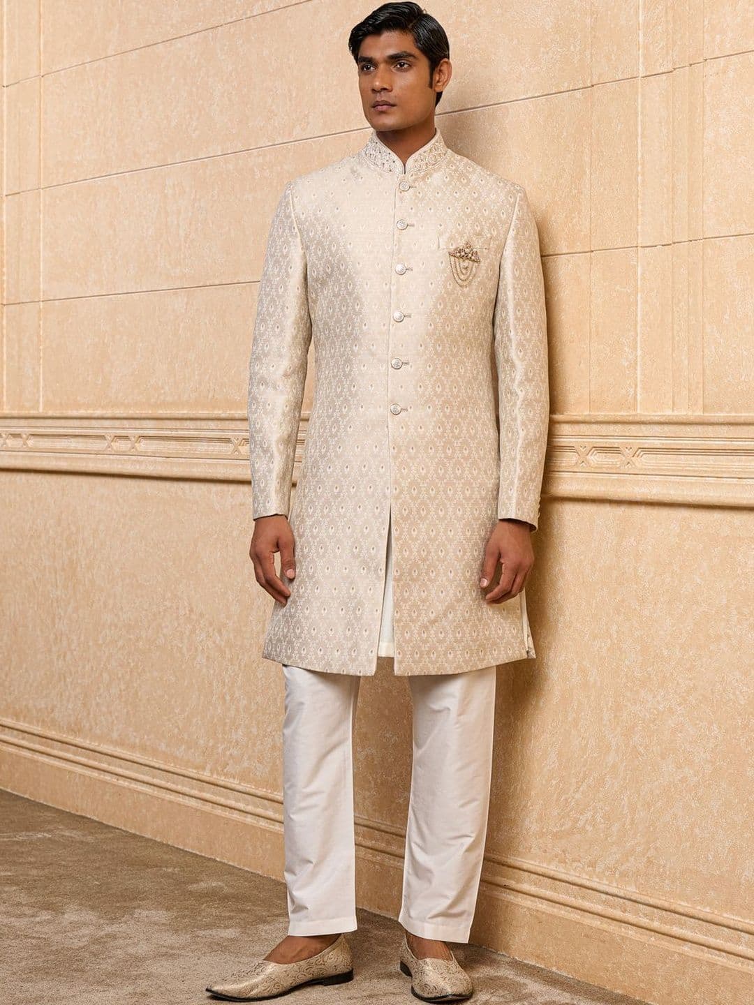 Tasva Printed Mandarin Collar Sherwani - view 1