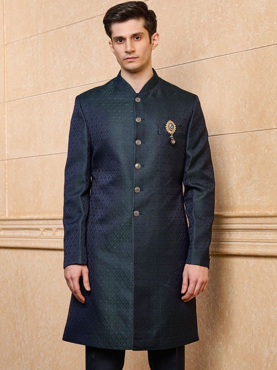 Tasva Embroidered Mandarin Collar Sherwani - view 1