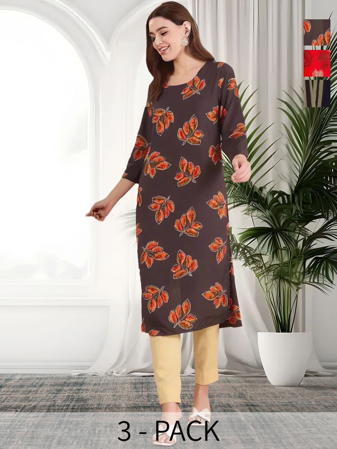 arangya Women Floral Printed Indie Florals Crepe Kurta - view 1