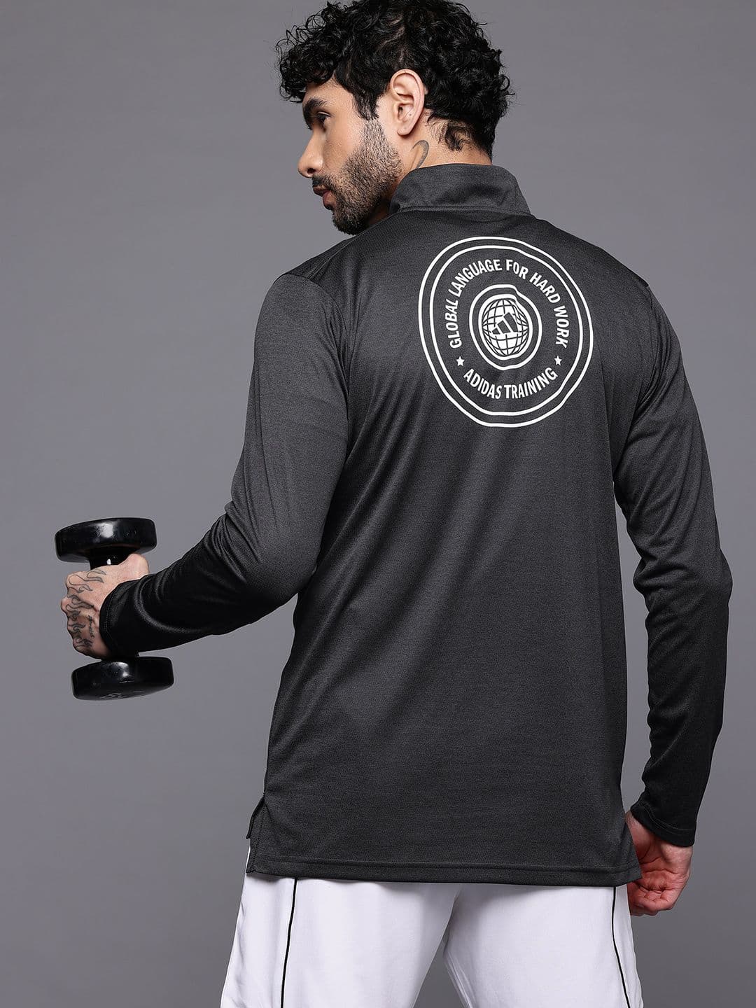 ADIDAS Typography Printed Mock Collar Training Pullover - view 1