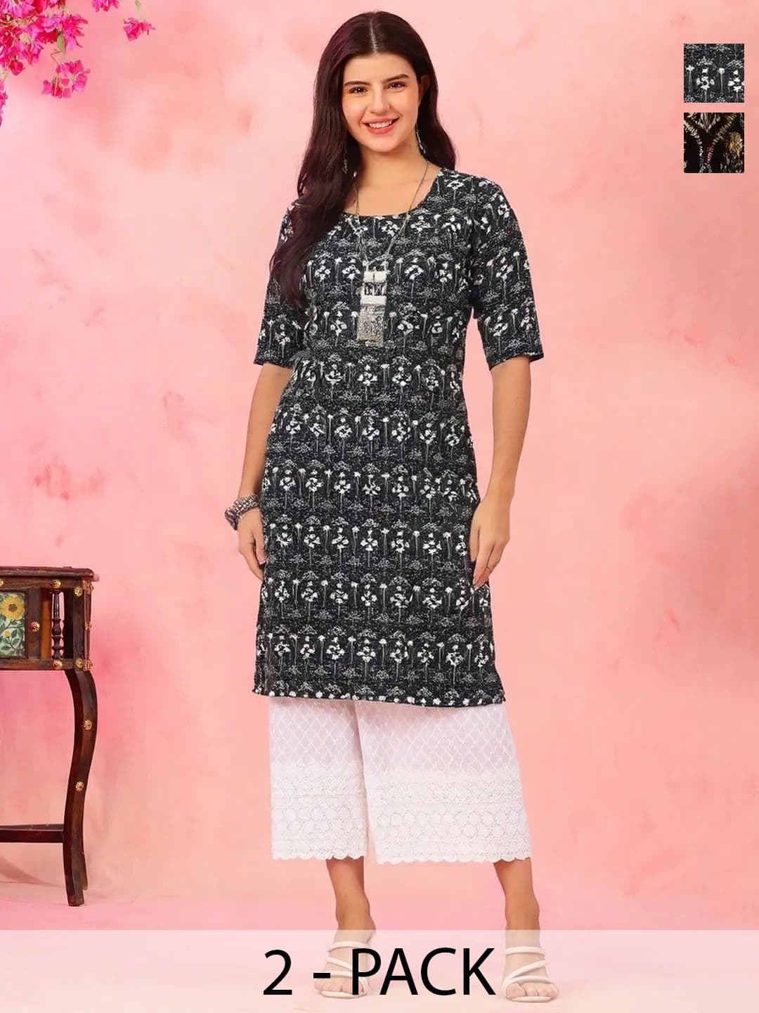 arangya Women Pack Of 2 Floral Printed Crepe Kurta - view 1