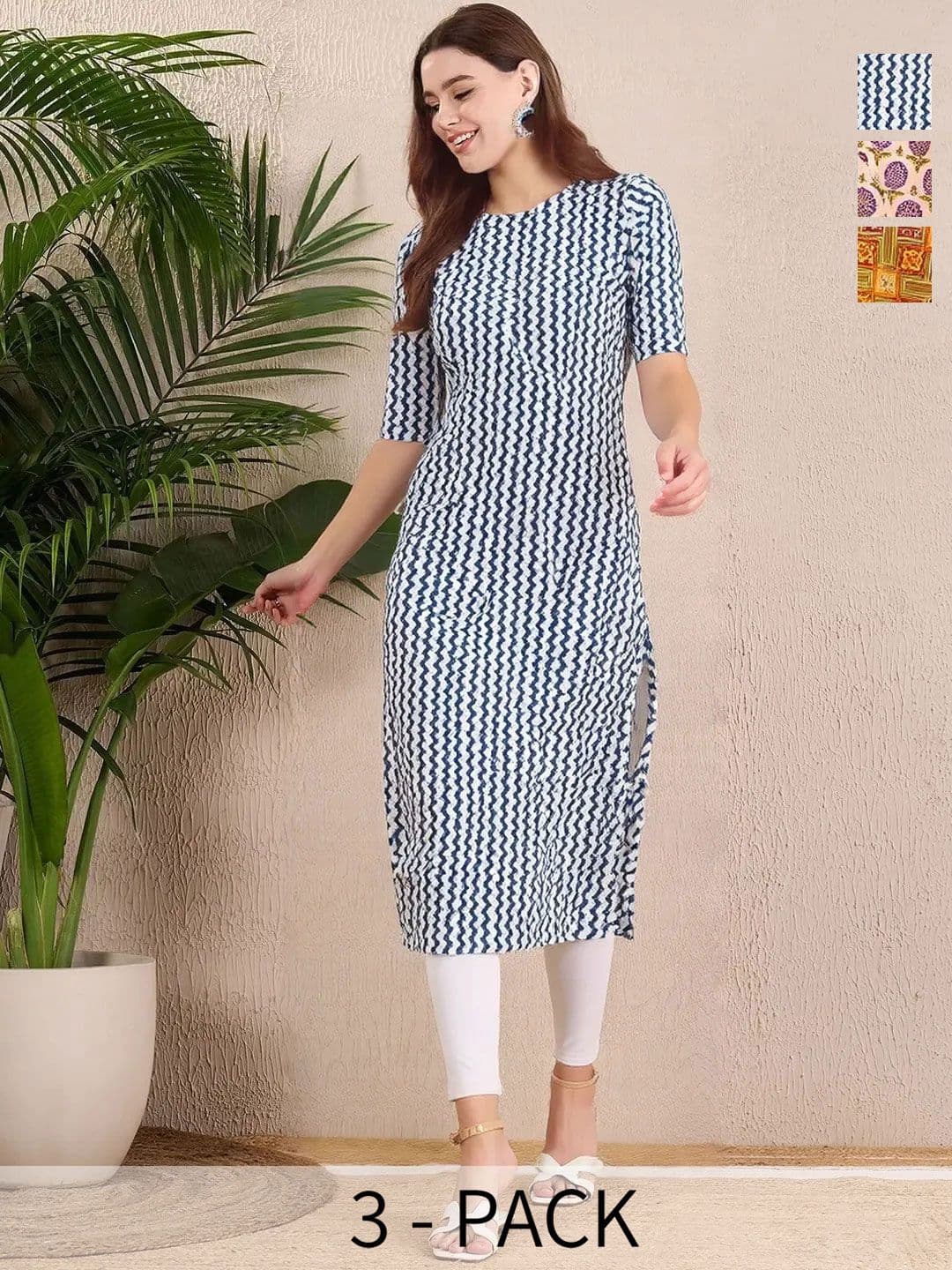 arangya Women Pack Of 3 Geometric Printed Crepe Kurta - view 1