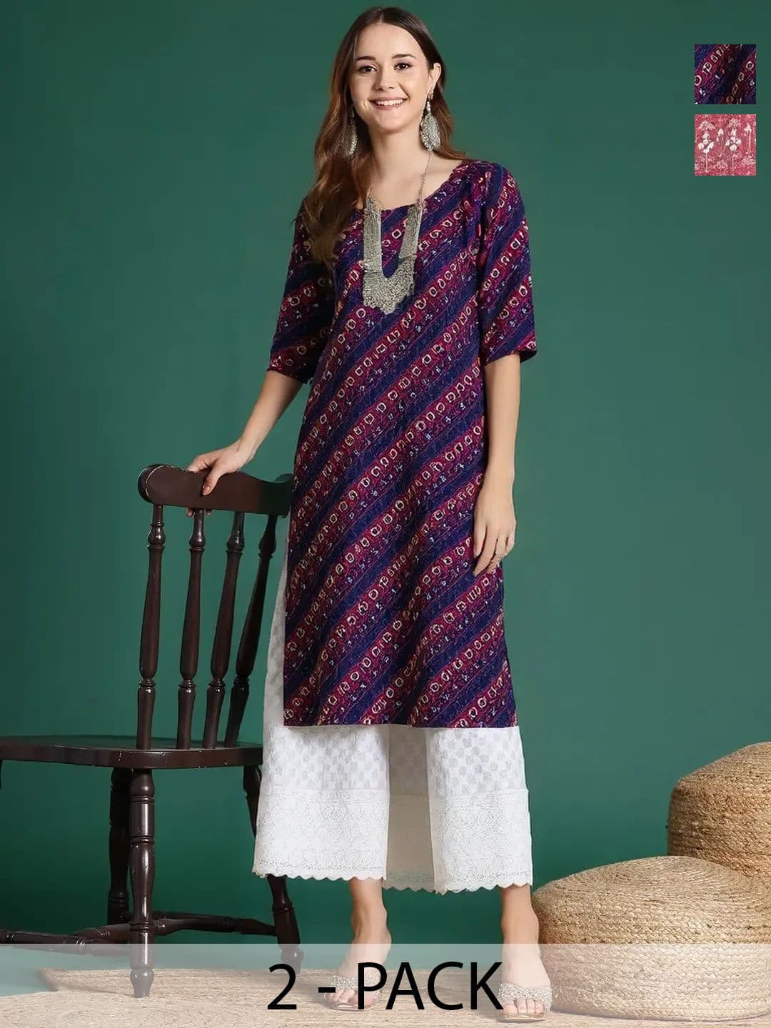 arangya Pack Of 2 Women Ethnic Motifs Printed Indie Prints Crepe Kurta - view 1