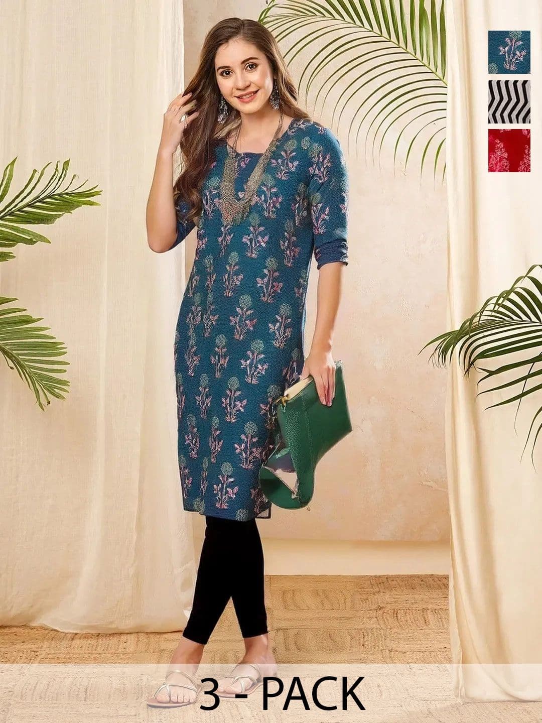 arangya Pack Of 3 Women Floral Printed Indie Florals Crepe Kurta - view 1