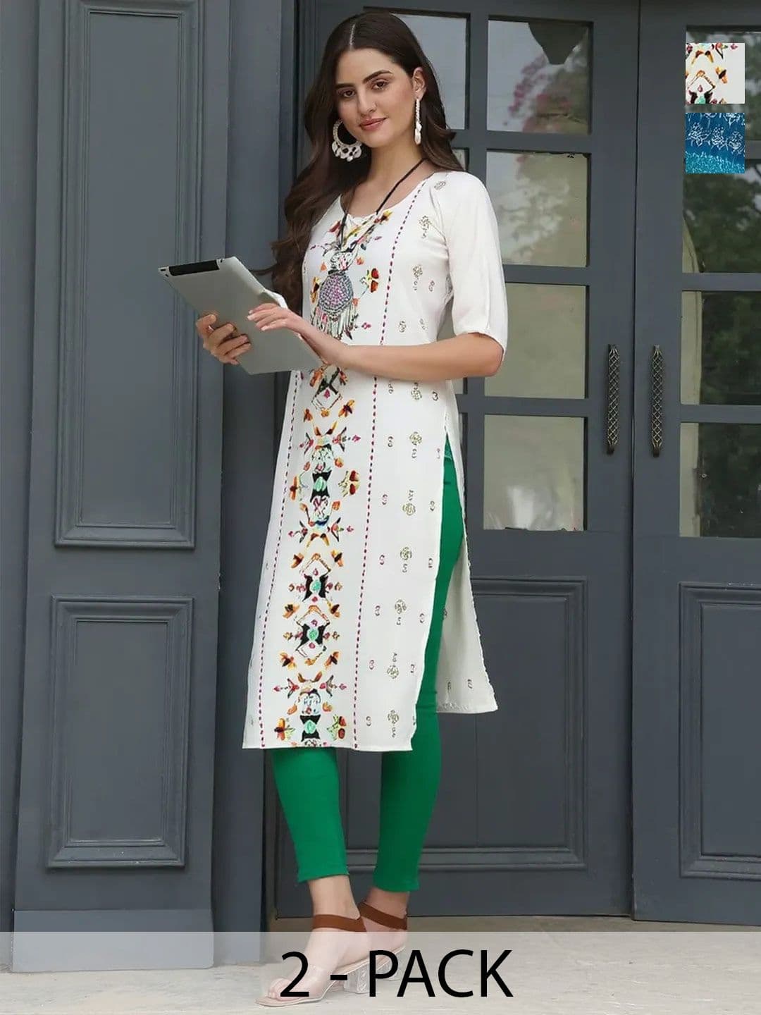 arangya Pack Of 2 Women Ethnic Motifs Printed Indie Prints Crepe Kurta - view 1
