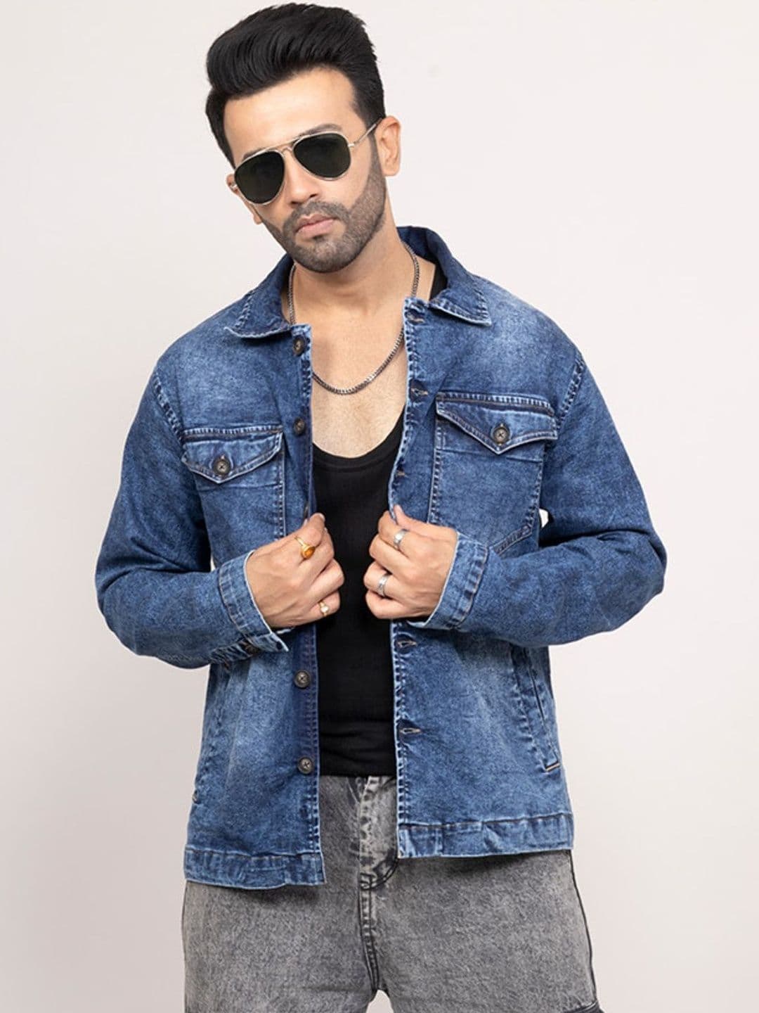 D Finish Men Washed Denim Jacket - view 1