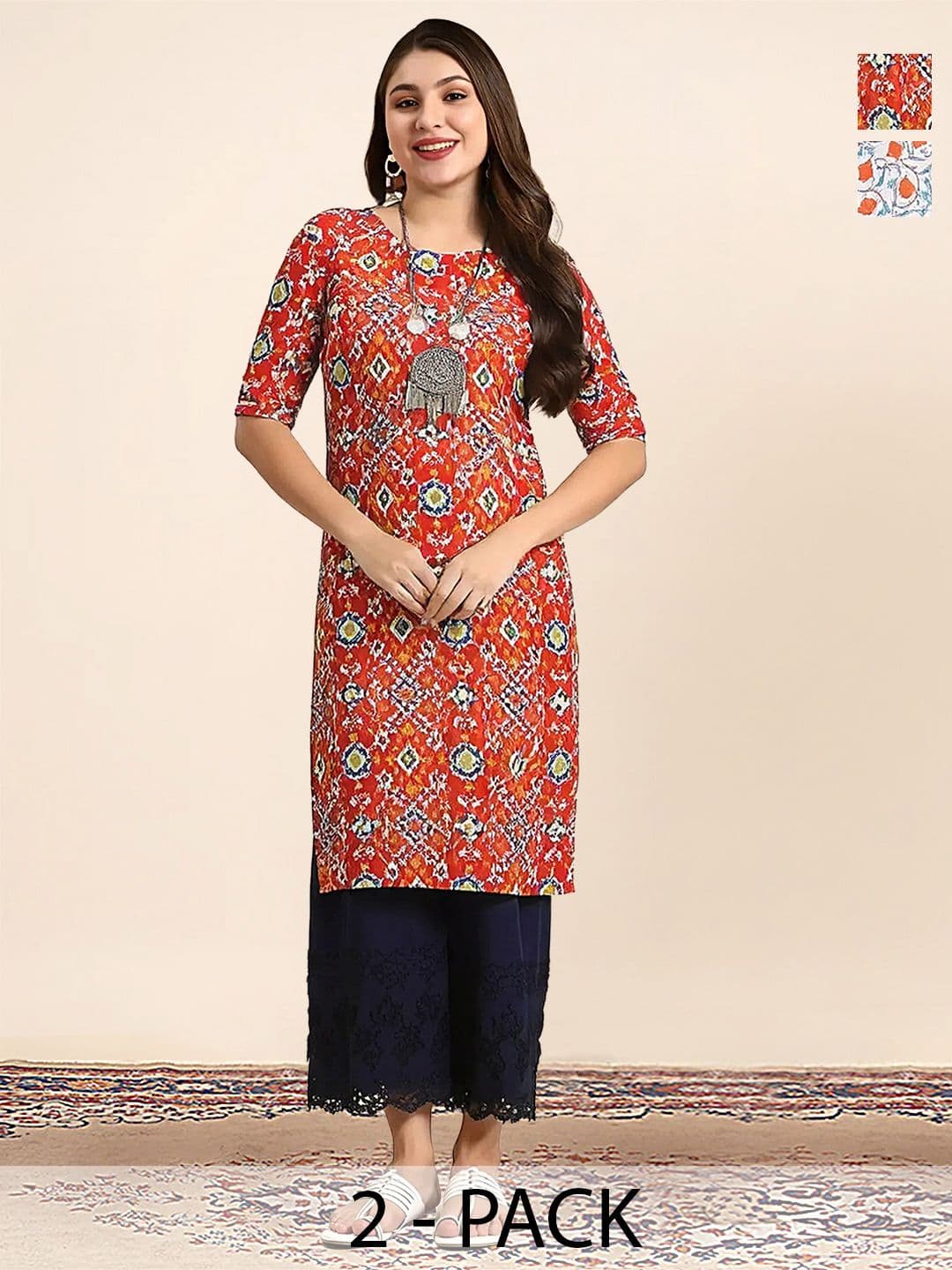 arangya Women Pack Of 2 Ethnic Motifs Printed Indie Prints Crepe Kurta - view 1
