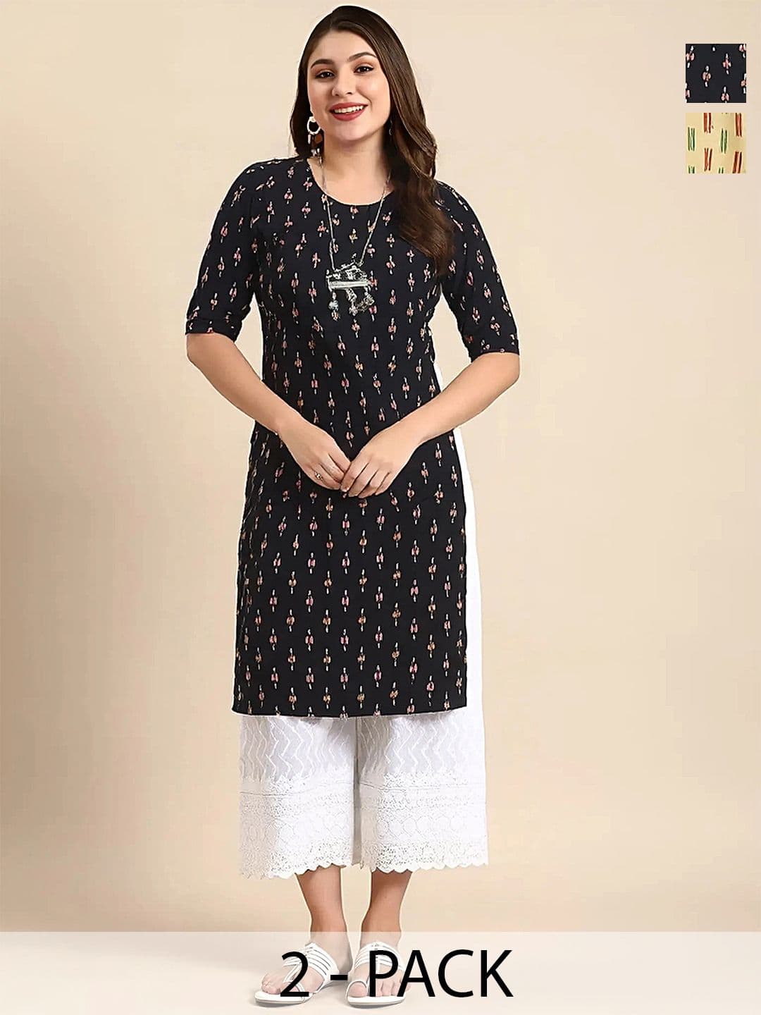arangya Women Pack Of 2 Ethnic Motifs Printed Crepe Kurta - view 1